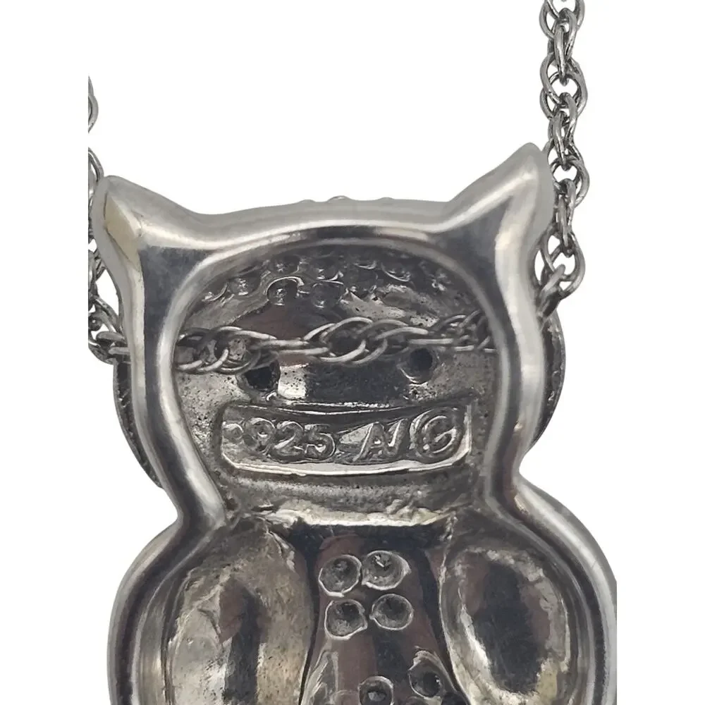 Sterling Silver Owl On The Branch Diamond Pendant with Chain Necklace - Picture 4 of 8